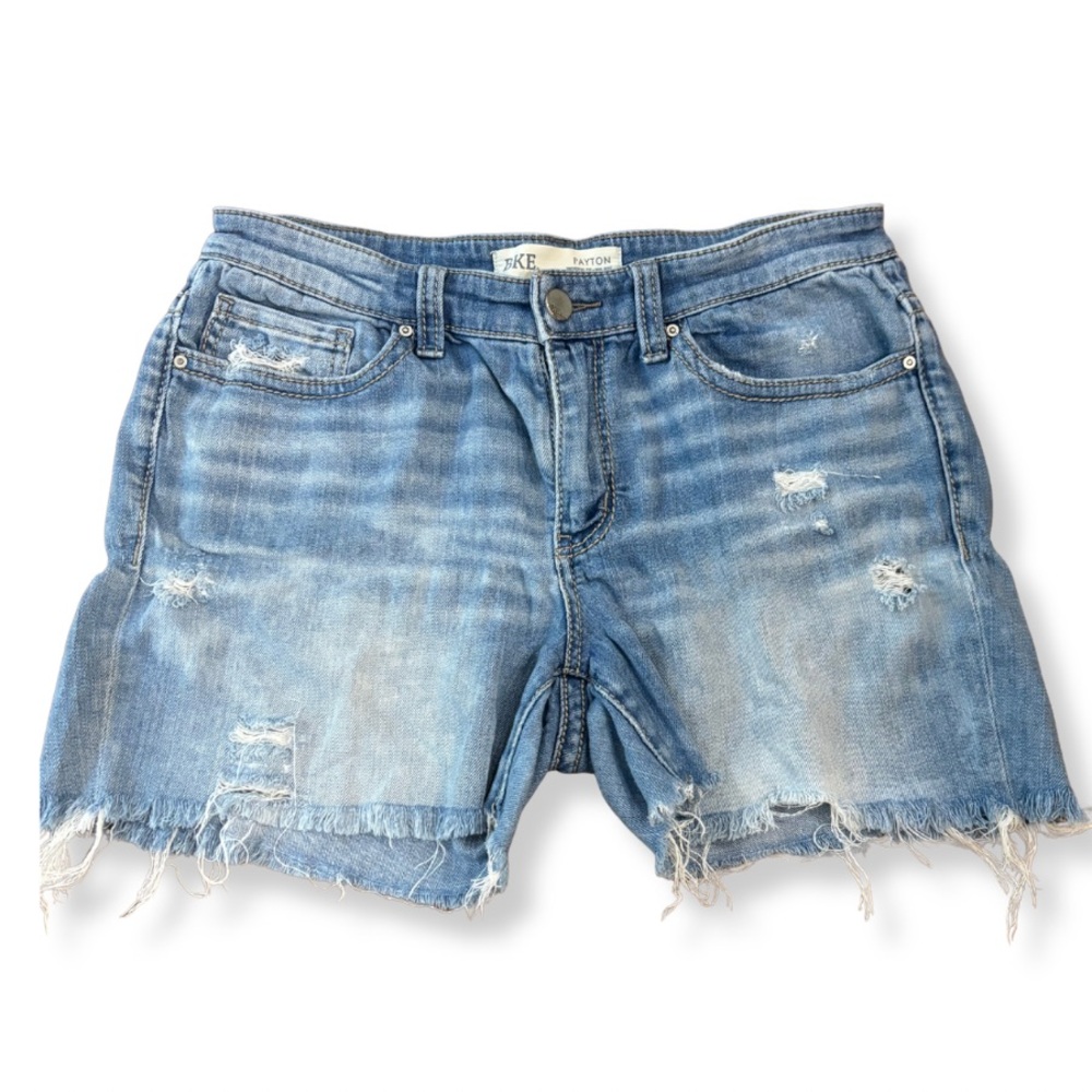BKE Payton Distressed Denim Shorts Size 28 Mid Rise Raw Hem Stretch